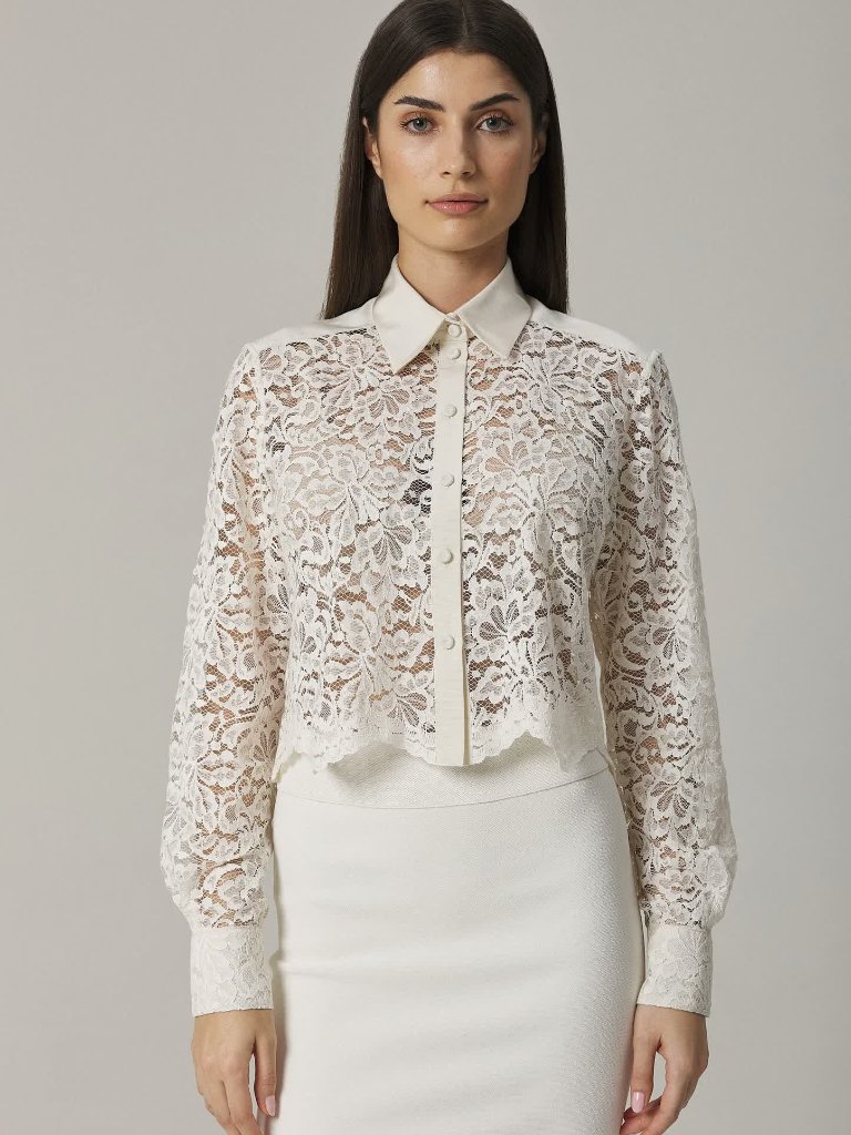 Santicler Cole Cropped Lace Shirt In Sugar